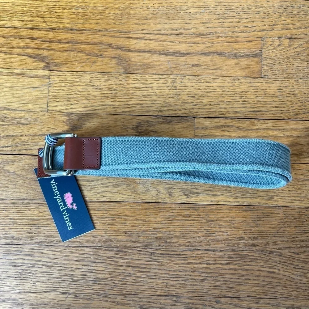 Vineyard Vines D Ring Belt Cotton Leather Pale Green Brown Multiple Sizes NWT
